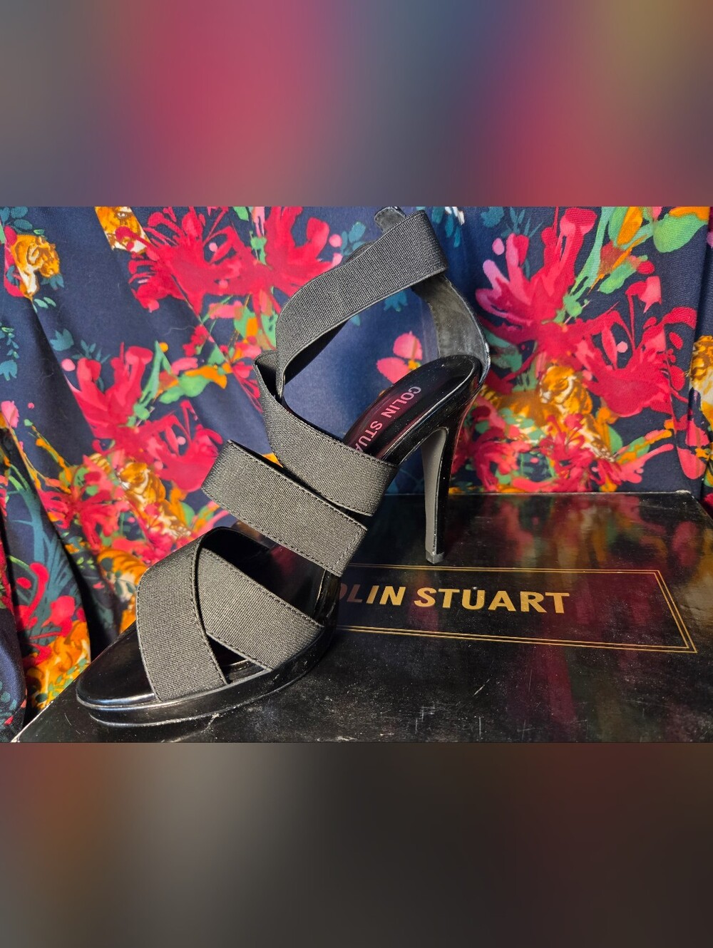 Colin Stuart Black Elastic Strappy Stiletto Sandals